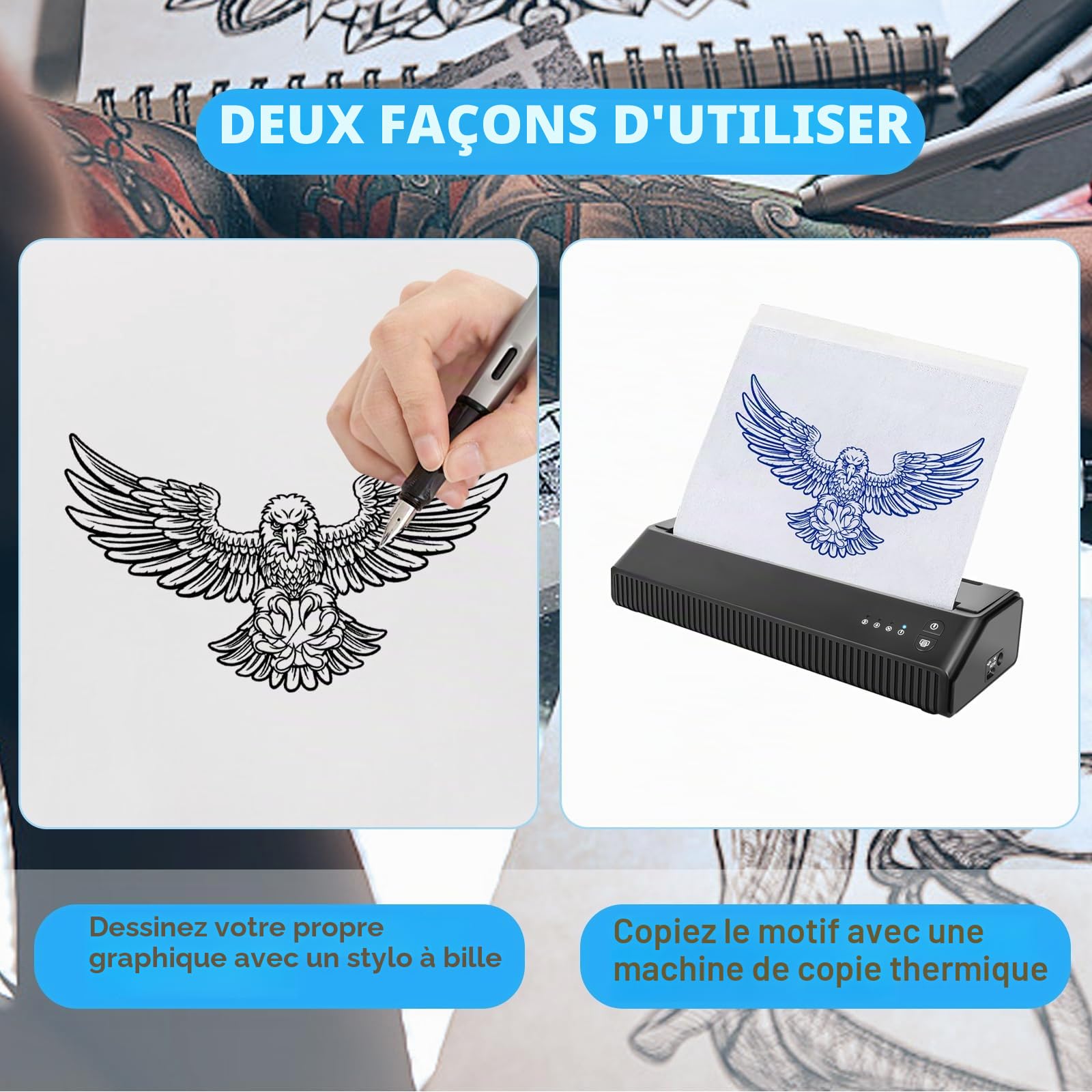 100 Feuilles Papier de Transfert de Tatouage, A4 Papier Thermique Papier, Transfert de Tatouage pour Imprimante