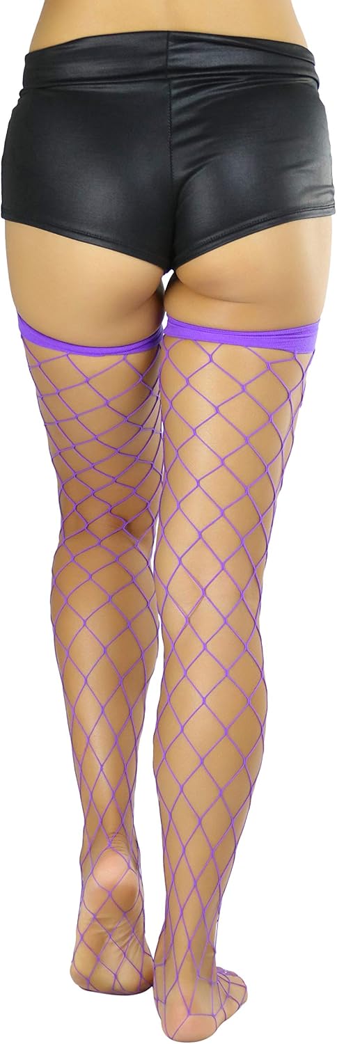 ToBeInStyle Women’s Vibrant Large Net Fishnet Thigh High Elastic Nylon Novelty Stockings