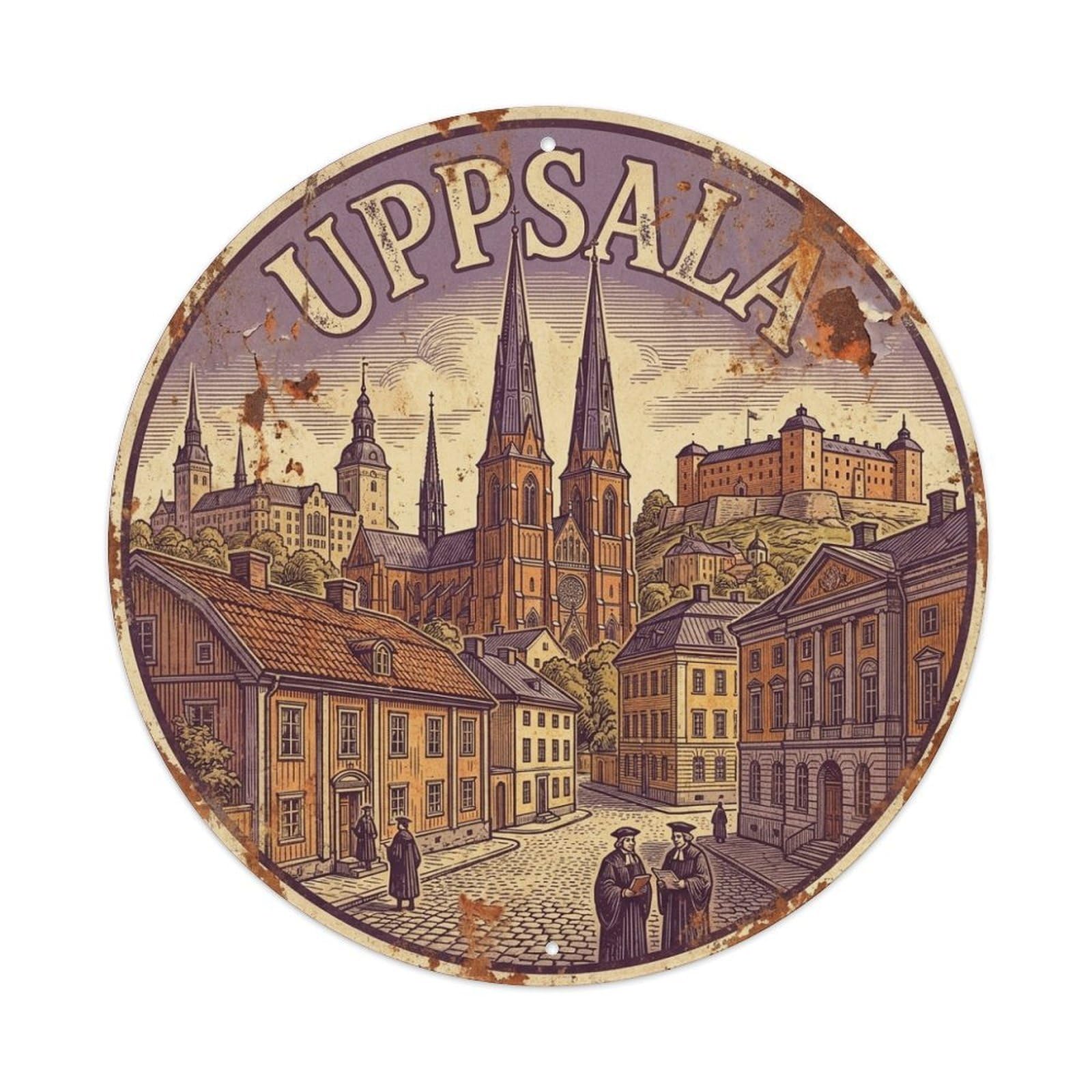 Olyhtr 8X8inch Classic Style Retro Sweden Uppsala Travel Landmark Regional Heritage Metal Tin Sign