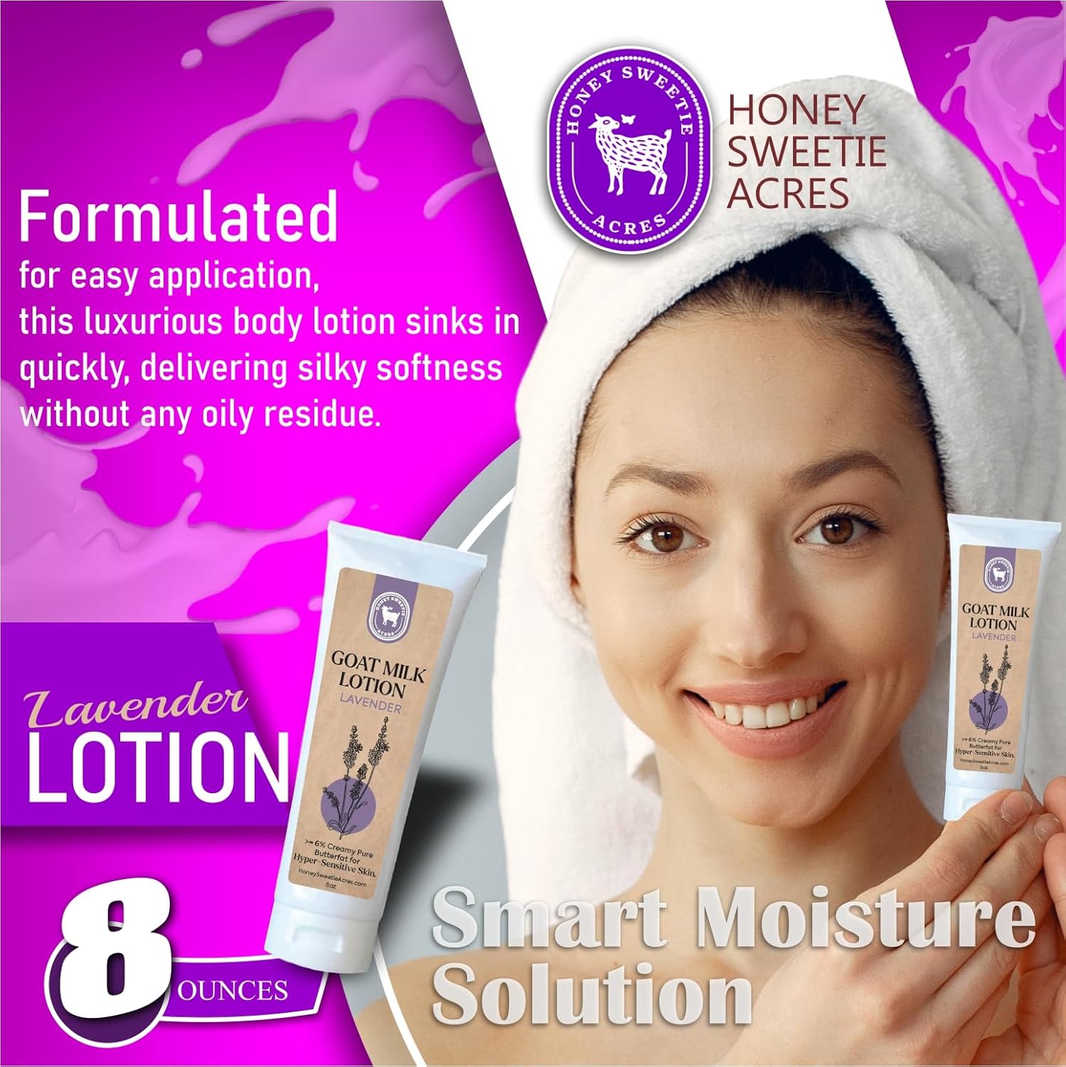 Honey Sweetie Acres Fresh Off The Goat All-Natural Goat Milk 8 oz Lavender Body Lotion is a cruelty-free, handmade lotion that hydrates and moisturizes - Made in the USA - Image 4