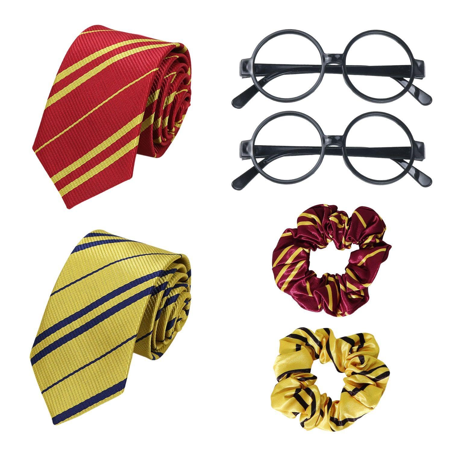 TVSVKWE 2 Tie, 2 Glasses, 2 Hair Rings, Classic Striped Tie, Role-Playing Props, Party Costume Accessories.