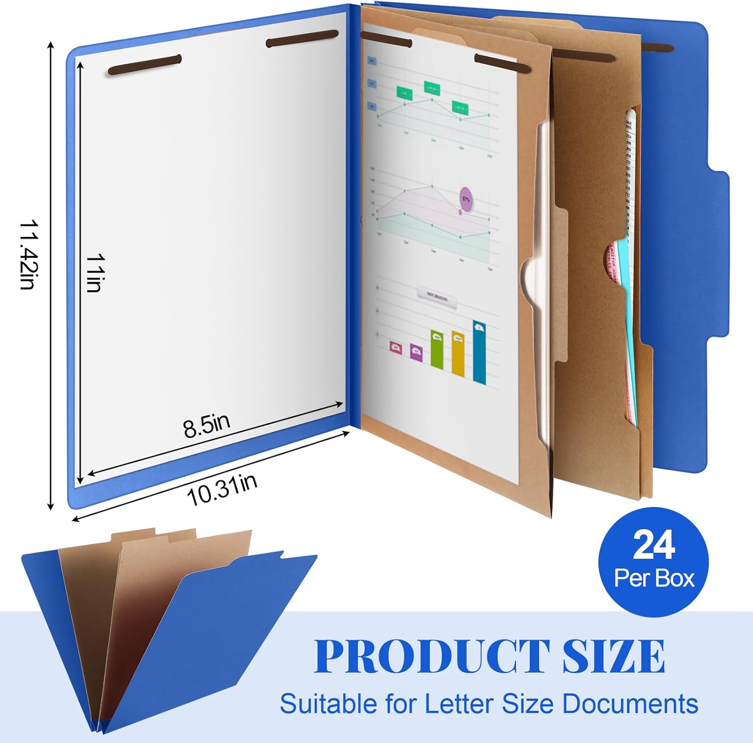 Skyygemm 24 Pcs Classification Folders Letter Size, 2 Pocket Dividers Pressboard File Folder with Fasteners, Expanding File Organizer Bulk for Documents, Projects, Reports, School Teacher (Dark Blue)