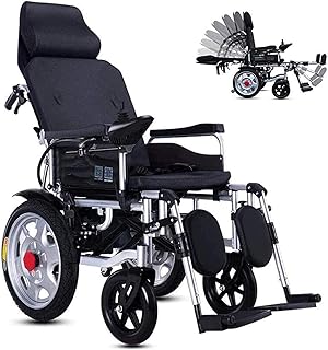 Folding Electric Wheelchair, Portable Mobility Power Wheelchair with Reclinable Backrest, Adjustable Headrest & Polymer Li-ion Battery, for Disabled and Elderly