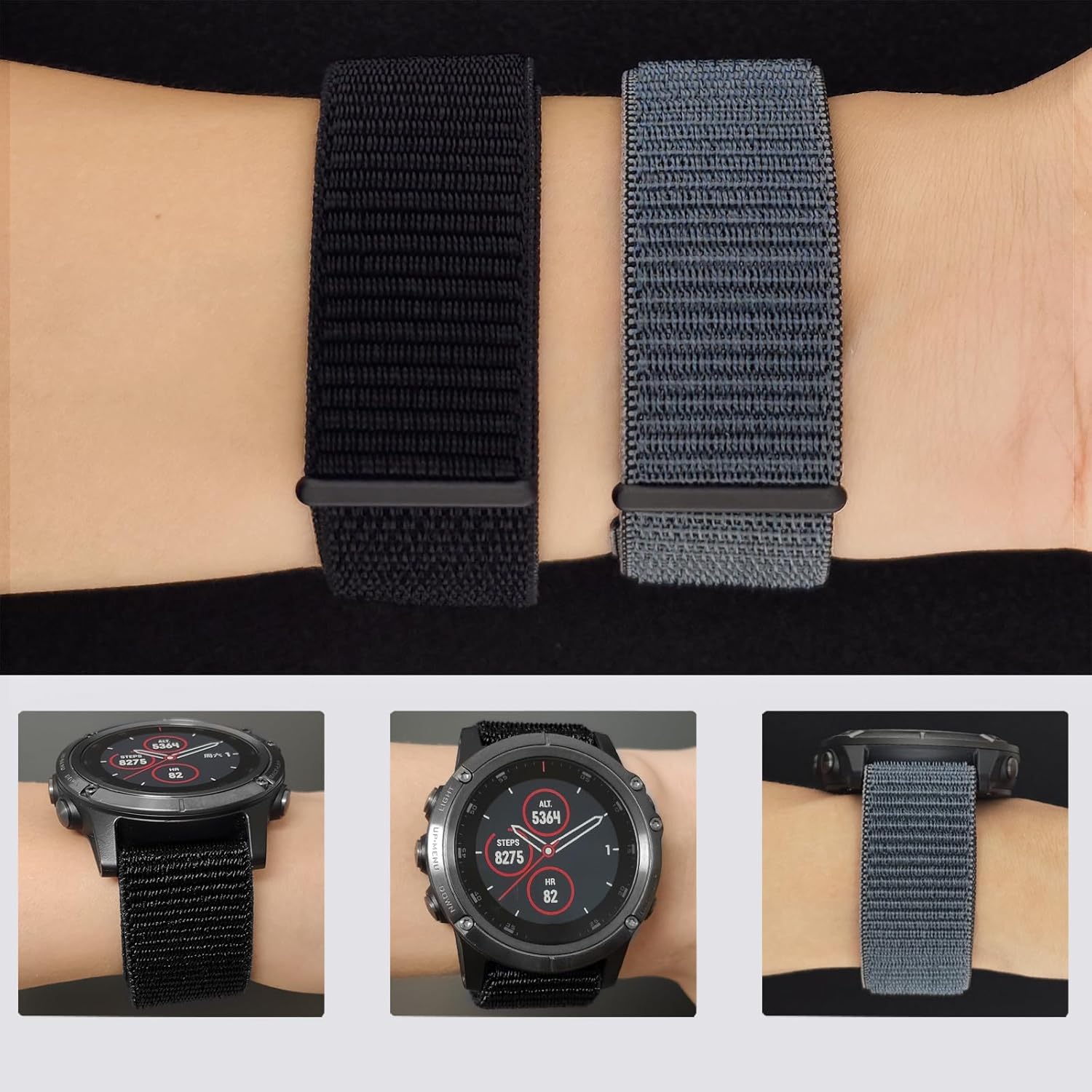 Abanen Hook and Loop Quick Dry 20mm Watch Band for Garmin Fenix 8 43mm / epix Pro 42mm / Fenix 7S/6S/5S, Woven Nylon Ultralight Sport Wristband Strap for Instinct 2S / Instinct E 40mm