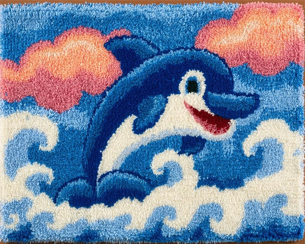 FWRTYCB Latch Hook Rug Kits,Cute Smiling Dolphin