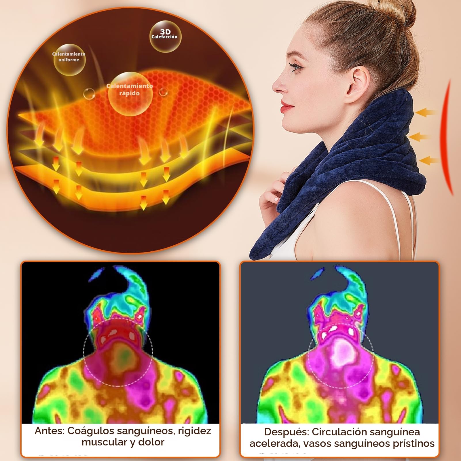 JOBYNA Almohadilla Térmica Eléctrica para Cuello, Almohadilla de Terapia para Cervicales para Aliviar el Dolor, Calentamiento Rápido de 5s, 30-70 ℃ Ajustable y Apagado Automático (74 * 19cm)