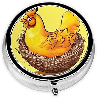 Cute 3-Compartments Round Pill Box Bird's Nest Golden Chicken Small Pill Case Portable Medicine Dispenser,for Pocket Purse