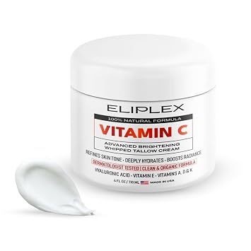 Whipped Tallow Cream Vitamin C + Hyaluronic Acid | Grass-Fed Tallow, Deep Hydration & Glow | Regenerative Face & Body Balm | 4 oz.