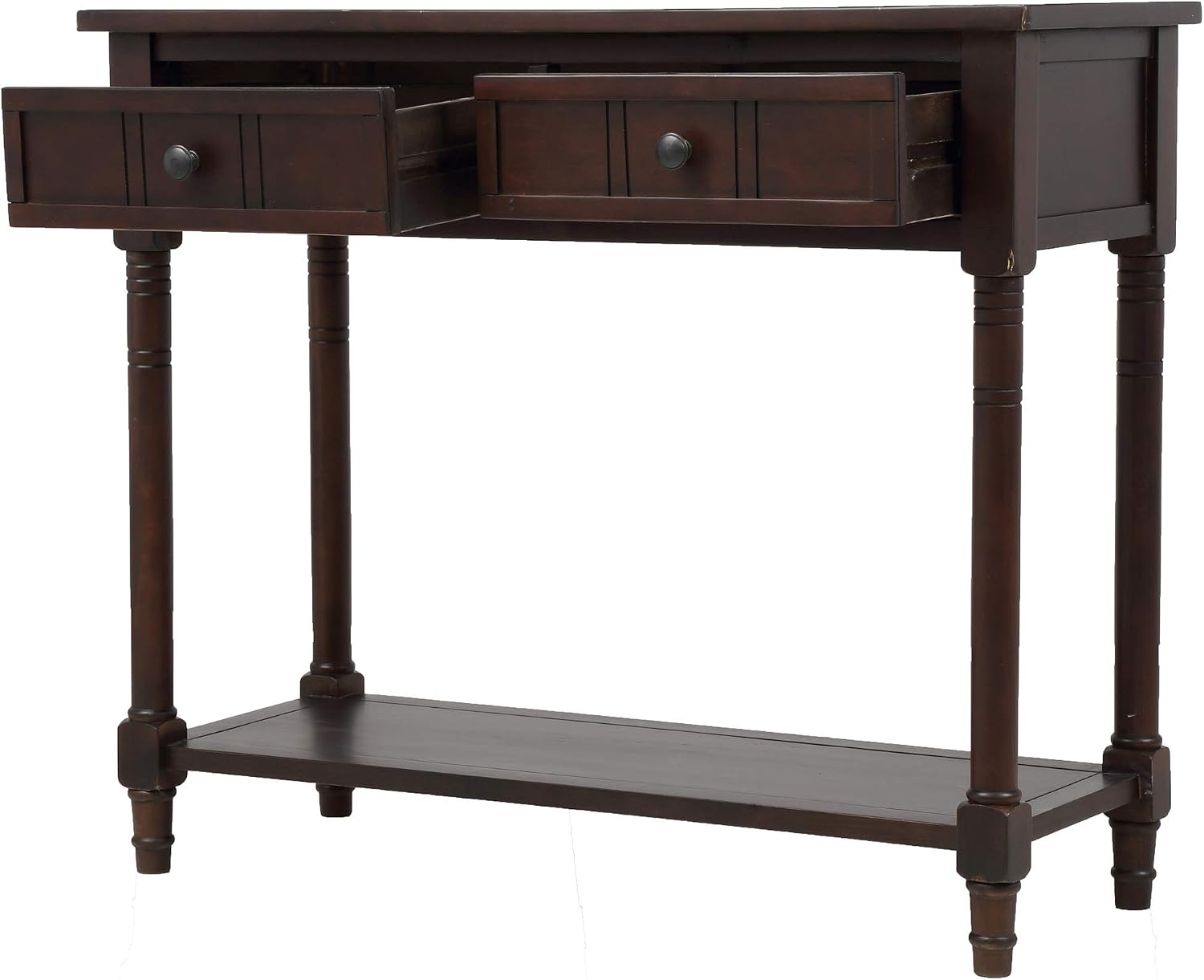 P PURLOVE Sofa Table Antique Style Wooden Console Table with 2 Drawers and Bottom Shelf (Dark Espresso)