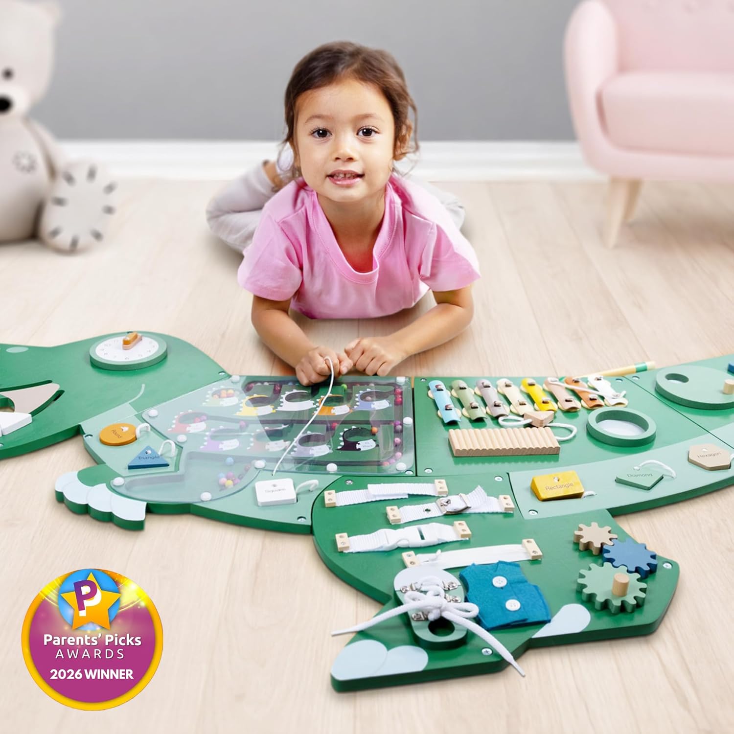 Dinosaur Activity Wall Busy Board - Wooden Sensory Wall Panel for Kids & Toddler Wall Activity - Interactive Montessori Wall Activity Board for Boys & Girls - Perfect for Playroom Daycare Waiting Room