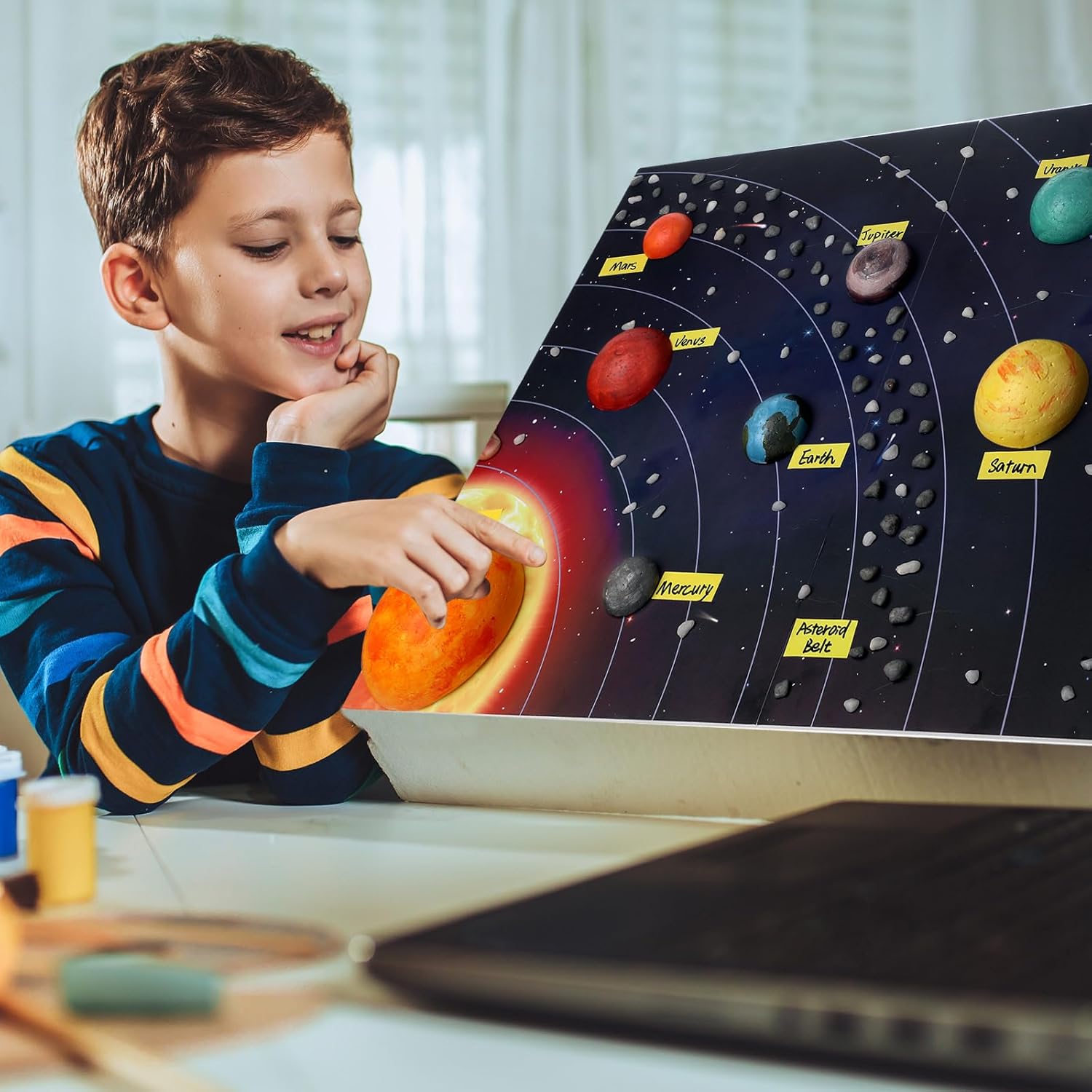 20 Solar System Model Project Kit with 10 Foam Ball LED Lights 12 Pigment 2 Brushes Solar System Background DIY Outer Space Planet Foam for Kid School Science Projects Arts Crafts(Rectangle)