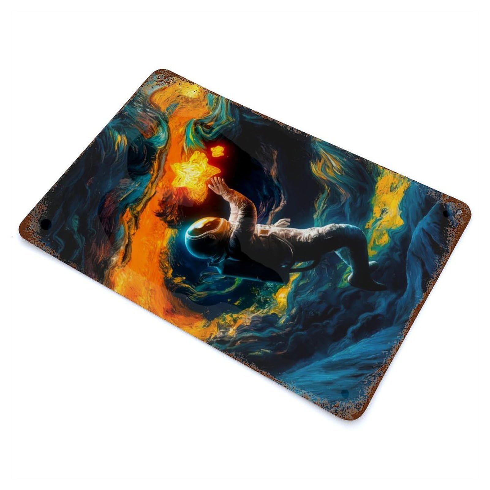 Cosmonaut in A Star Dream Rusty Metal Tin Sign 11.8"x7.9", Ideal for Pub, Kitchen And Man Cave Decor