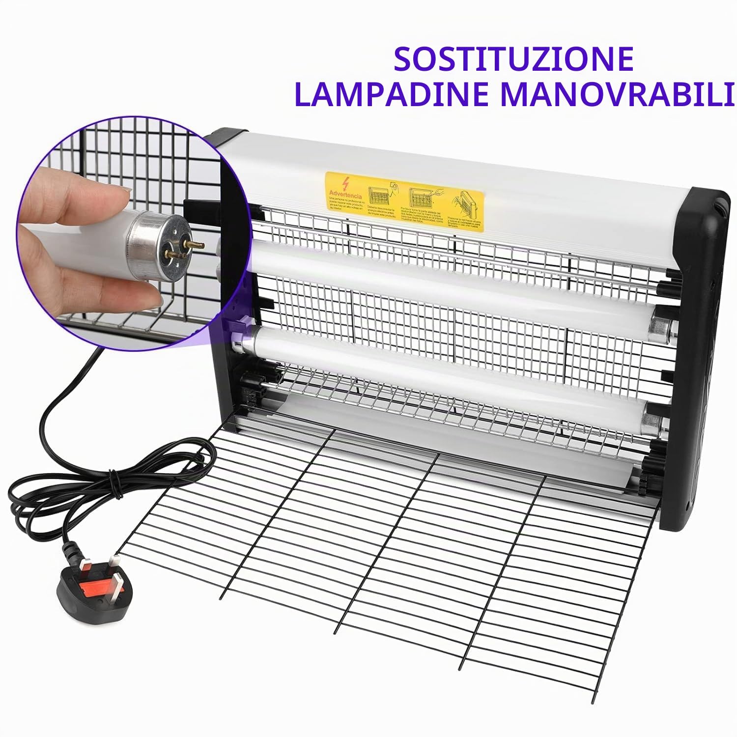 Mafiti Lampada Zanzare 20W 3200V | 4 Lampade UV | Eliminatore di Insetti Elettrico per Interni ed Esterni | Trappola per Mosche, Zanzare, Insetti Volanti