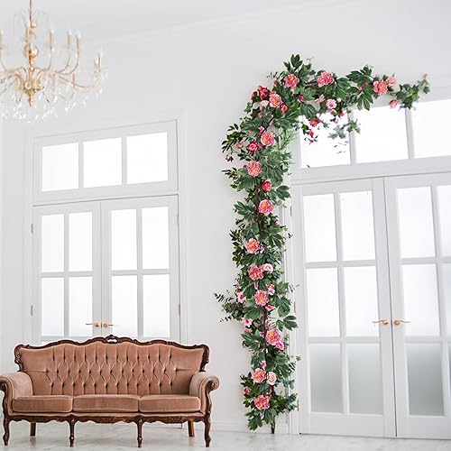 Miniatura 6 de Jieowvhc Guirnalda de flores retro para colgar en la pared, guirnalda de flores de 9.84 pies, guirnalda colgante de flores de vid, flores de seda