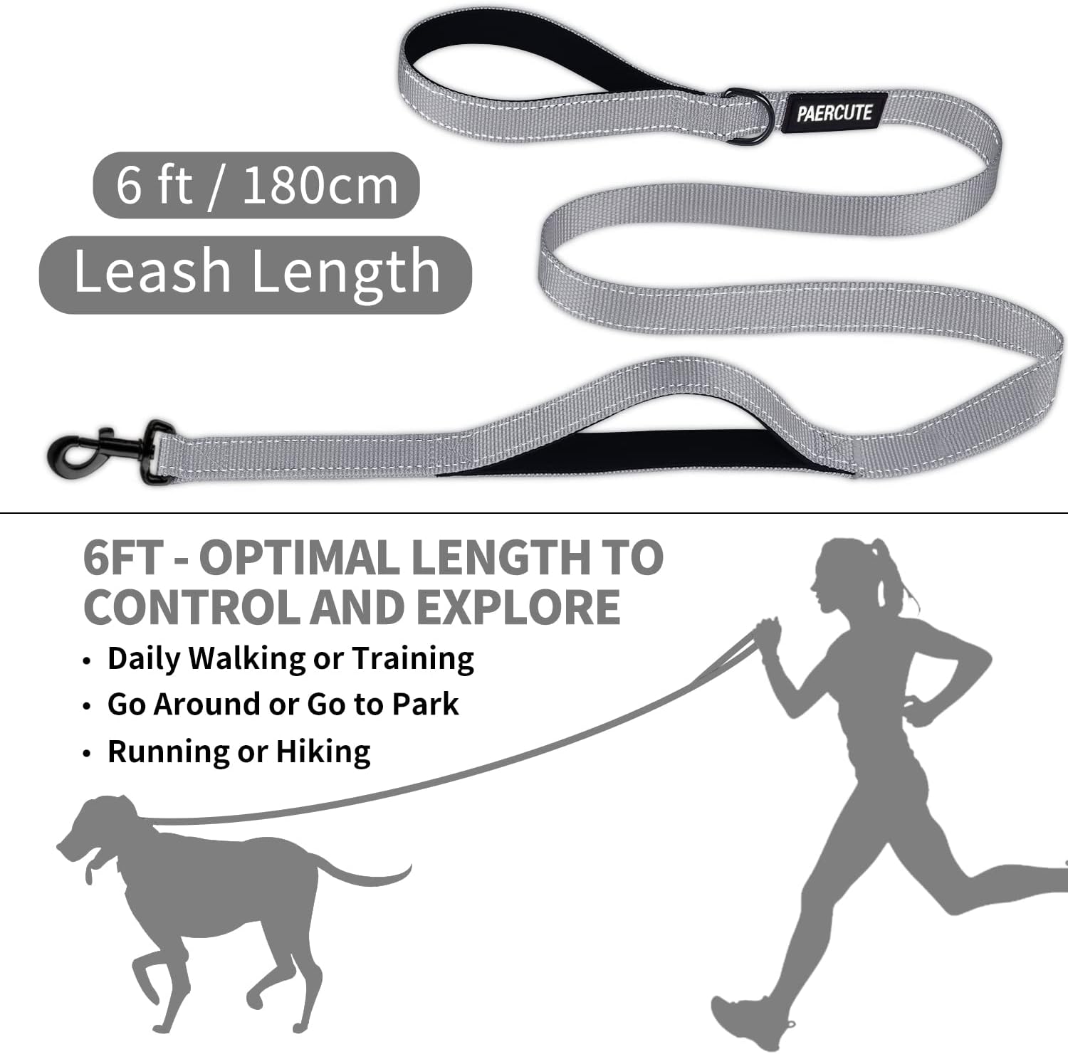 Dog Leash with 2 Padded Comfortable Handles, 5 FT Heavy Duty Reflective Dog Leashes, Double Handle Dog Leash Perfect for Medium to Large Dogs, Durable Traffic Leashes with Collapsible Pet Bowl