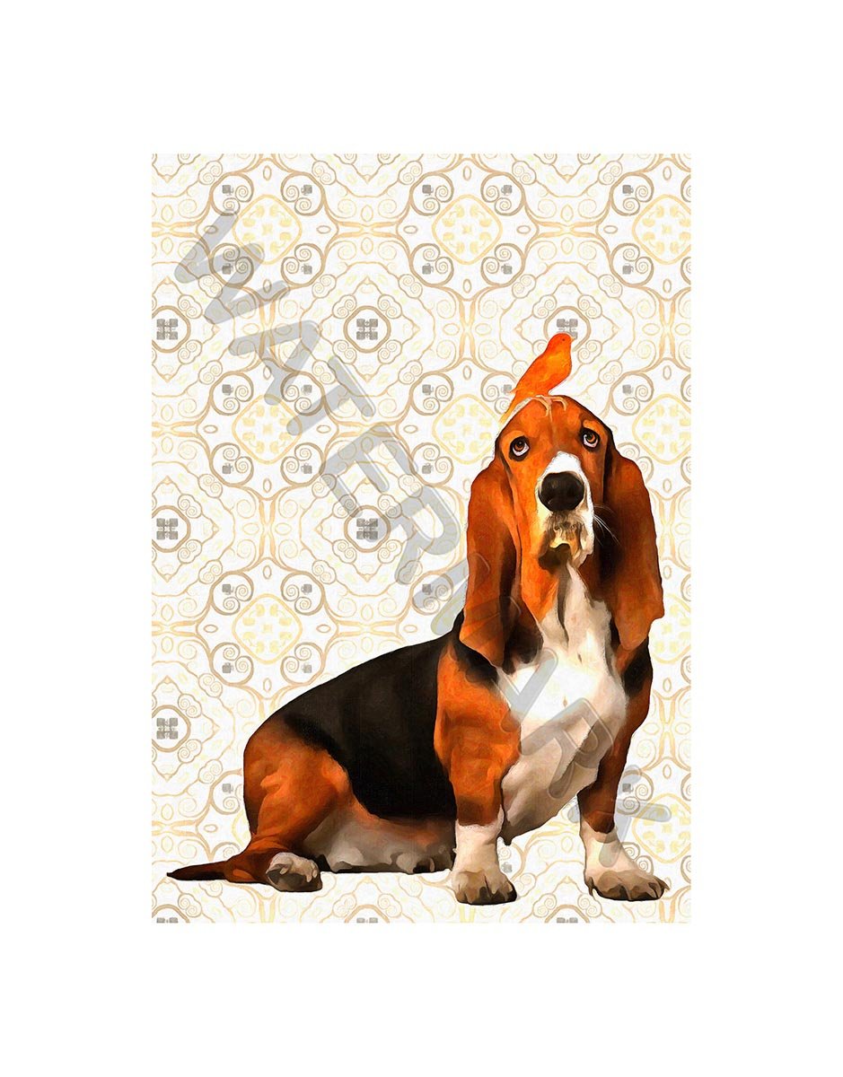 Wee Blue Coo Basset Budgie Hound Whimsical Wall Art Wall Art Print