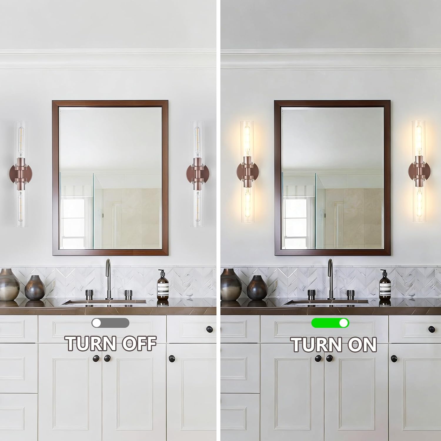 Lanhall 2 Light Bathroom Wall Sconces Set of 2,Modern Farmhouse Bronze Bathroom Light Fixture Over Mirror with Clear Glass Shade,Bathroom Vanity Light for Hallway Cabinet Bedroom Stairway Porch
