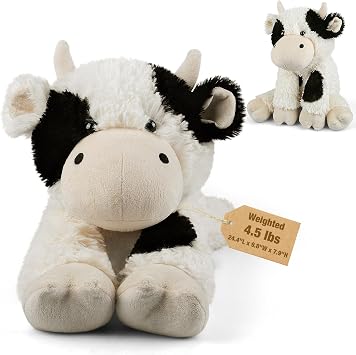 24" Weighted Cow Stuffed Animal, 4.5lbs Sit & Lay Weighted Stuffed Animals