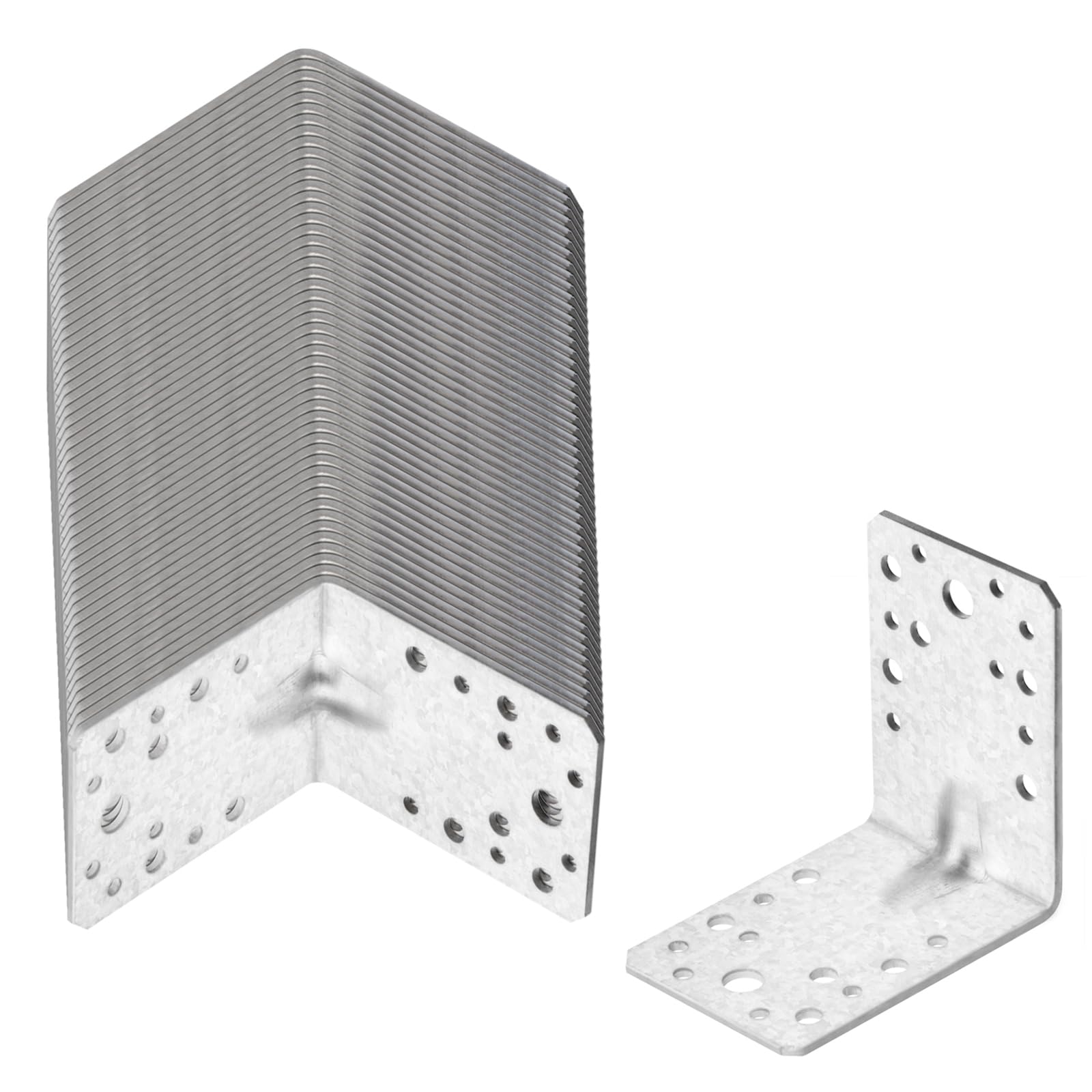 50 soportes de ángulo recto en L de acero de 3-5/8 pulgadas, soportes de esquina de metal galvanizado de 90 grados con nervadura de refuerzo, estantes de madera, conector de madera para muebles