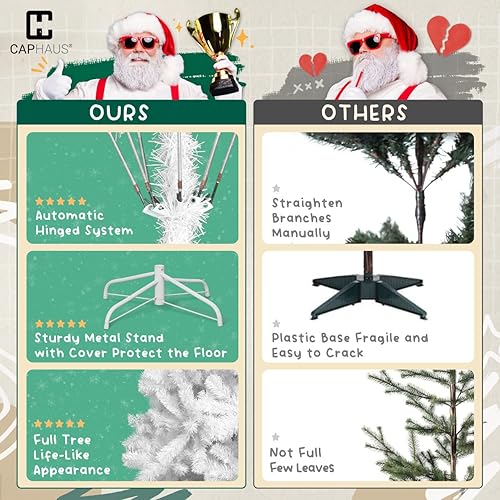 Miniatura 5 de CAPHAUS Árbol de Navidad blanco artificial de alta calidad de 6 pies con 1000 puntas de ramas y soporte plegable, prebisagro, árbol de Navidad