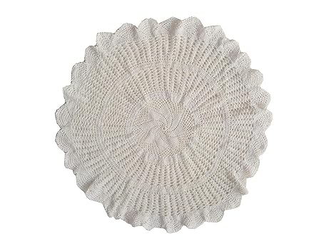 CHANDER Cotton Striped Round Handmade Multipurpose Table Cover (Pack of 1, White, 16 inch)