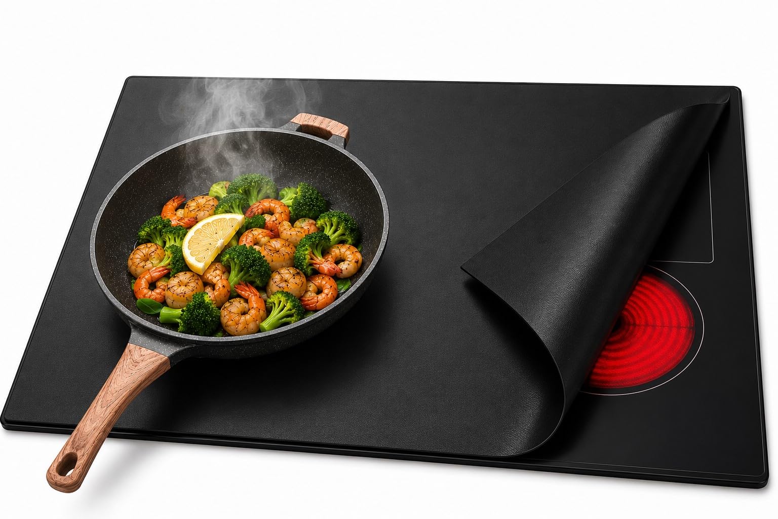 Tapis de protection induction 52x78 cm grand format noir pour plaque de cuisson