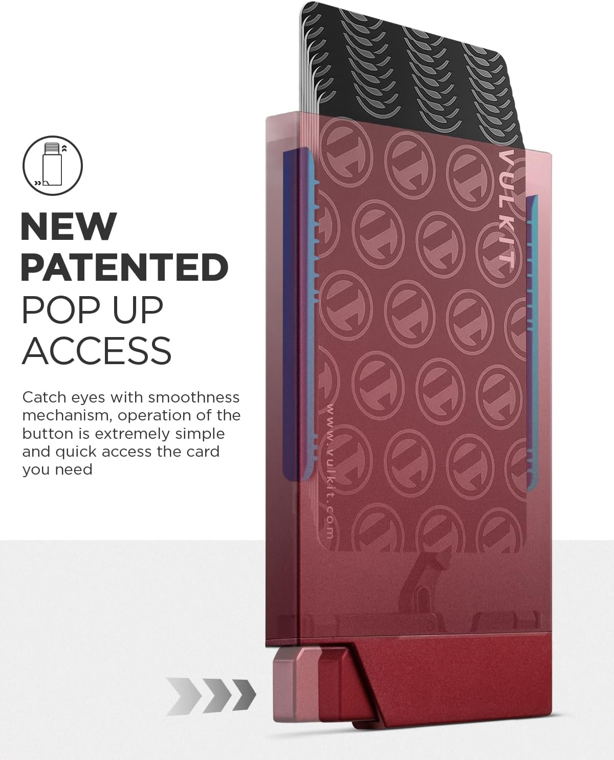 VULKIT Pop up Card Holder Minimalist Credit Card Holder RFID Blocking Slim Metal Card Case for Men or Women(Wine) - Image 3