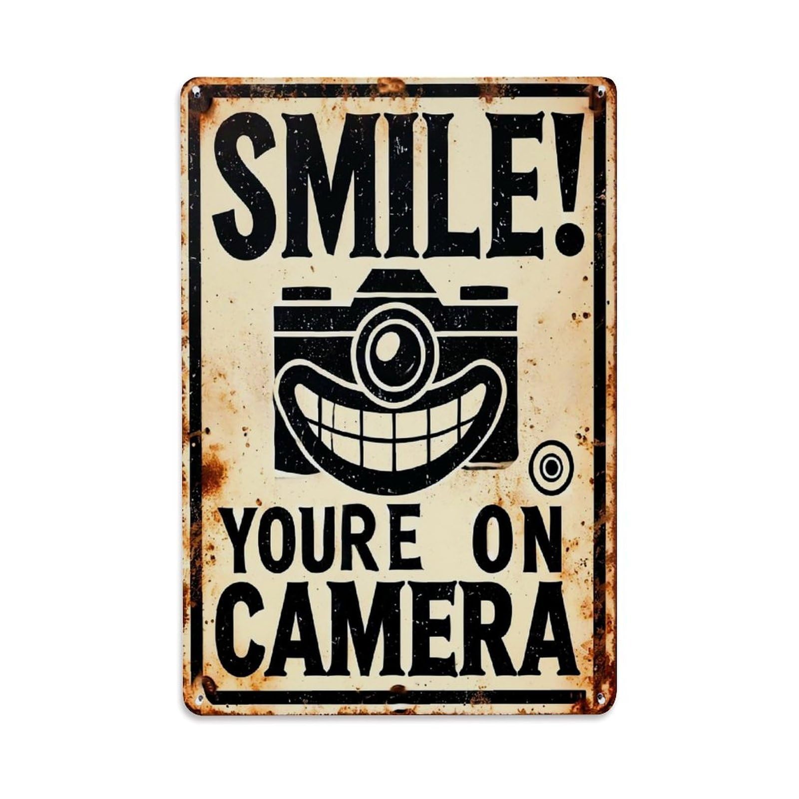 Jdfenggu Vintage Smile Youre On Camera Sign Retro Metal Tin Sign, Metal Poster For Bar, Home, Man Cave, Kitchen, Laundry Room Art Decor 8X12 Inch