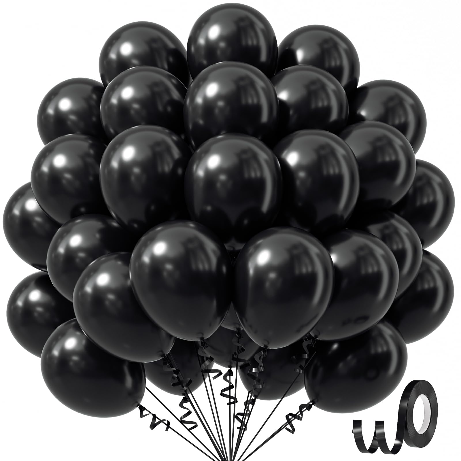Awenztech Black Balloons 12 inch, Black Latex Balloons 50pcs Party Balloons for Graduation Halloween Birthday Party Decorations