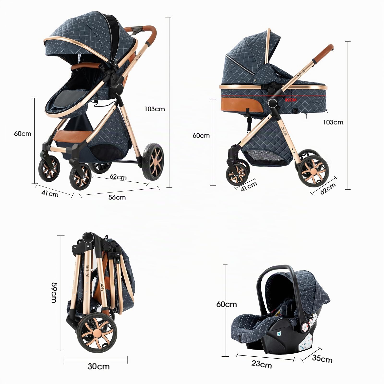 Carrito Bebe 3 en 1, Tejidos de Primera Calidad Carro Bebe 3 Piezas, Empuje Bidireccional Carros Para Bebes, Visión Abierta Silla Paseo Reversible (YV9 Black)