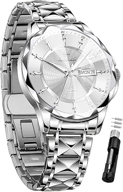 OLEVS Watch for Men Luxury Dress Waterproof Analog Quartz Watch Minimalist with Date Day Stainless Steel Watch 41mm Big Face for Large Wrist Reloj para Hombre