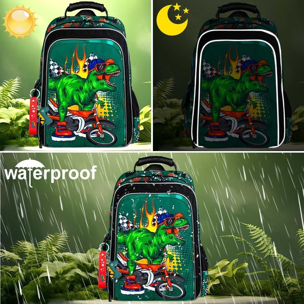 KLFVB 3PCS Cat Uni Dinosaur Backpack for Girls and Boys, 16" Kids Bookbag and Lunch Box, Preschool Backpacks for Elementary