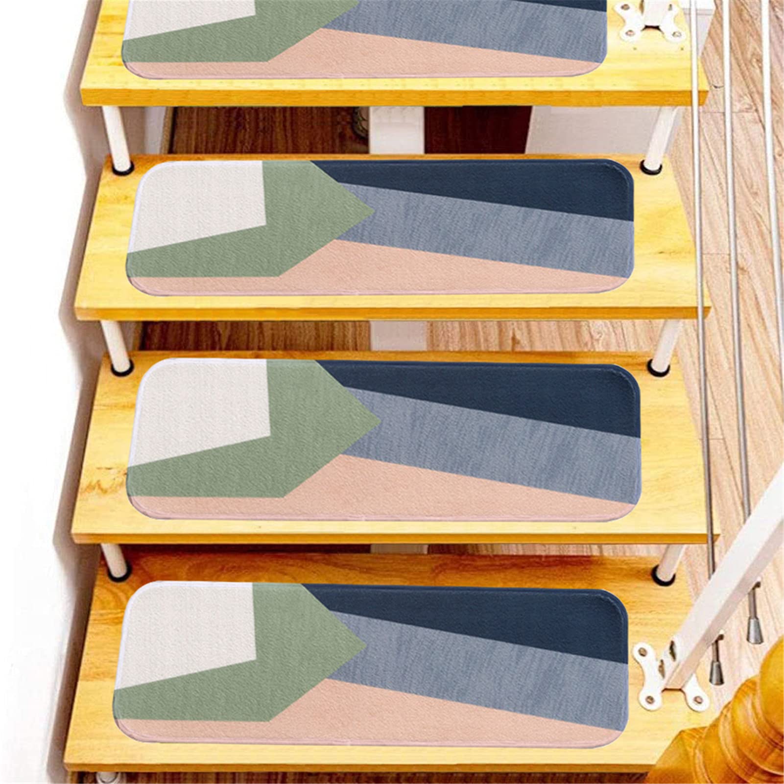 Alfombra Peldaños de Escalera Patrón geométrico 3D peldaños de Escalera Antideslizante Tapetes de Escalera Interior para Perros, Ancianos y niños, Almohadillas de Escalera de decoración de H