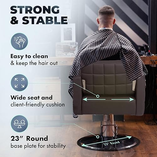 Vista 14 de Buy-Rite Icon - Silla de estilo para salones profesionales y barberías, asiento de salón negro moderno, diseño acolchado ancho, marco de acero
