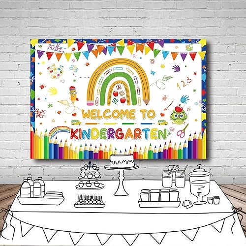 Miniatura 4 de MEHOFOND Cartel de fondo de bienvenida a jardín de infantes de 7 x 5 pies, diseño de arco iris, para regreso a clases, decoración de fiesta de