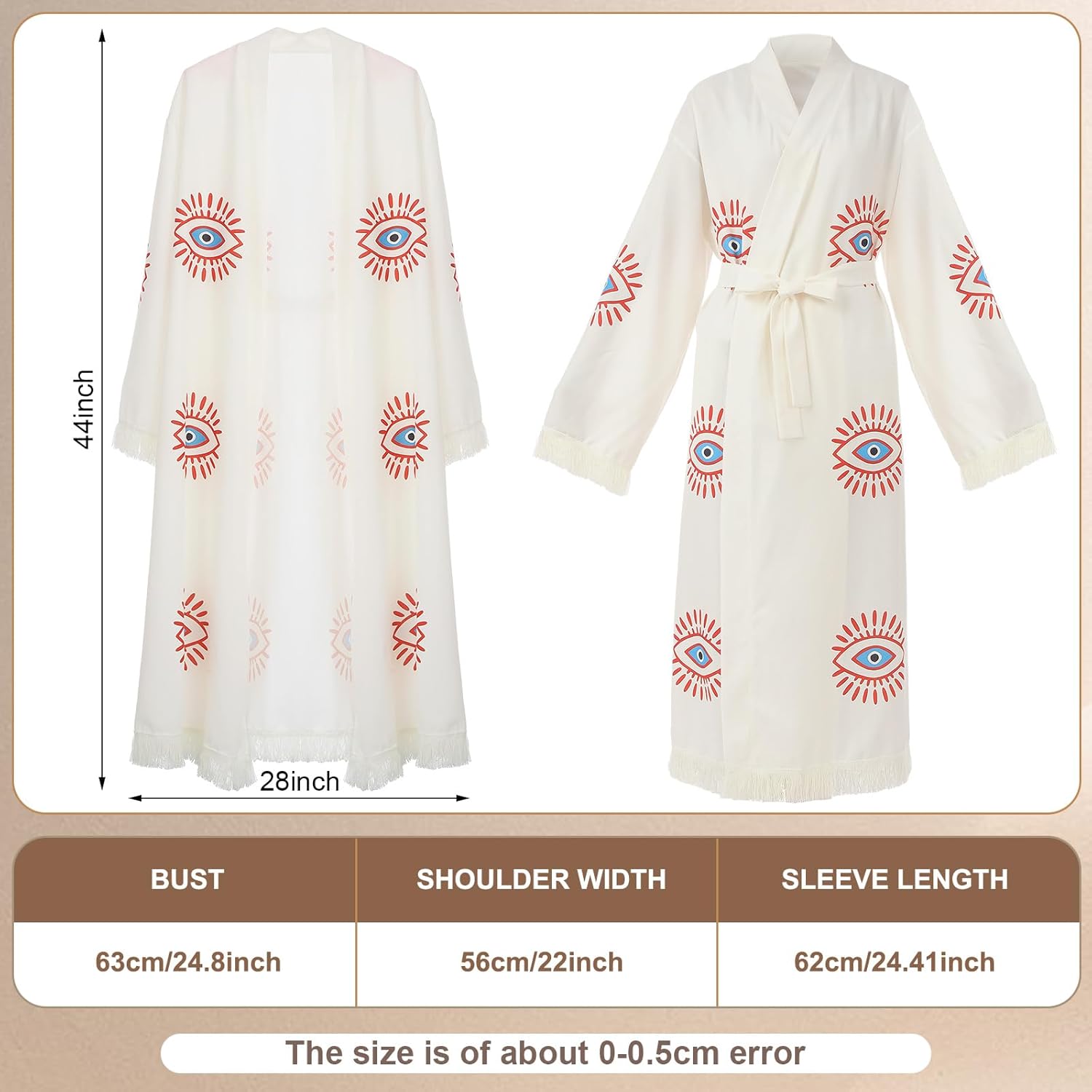 Bonuci Evil Eye Kimono Robe Boho Beach Cover up Muslin Dressing Gown Evil Eye Kaftan for Christmas Women's Gift - Image 2