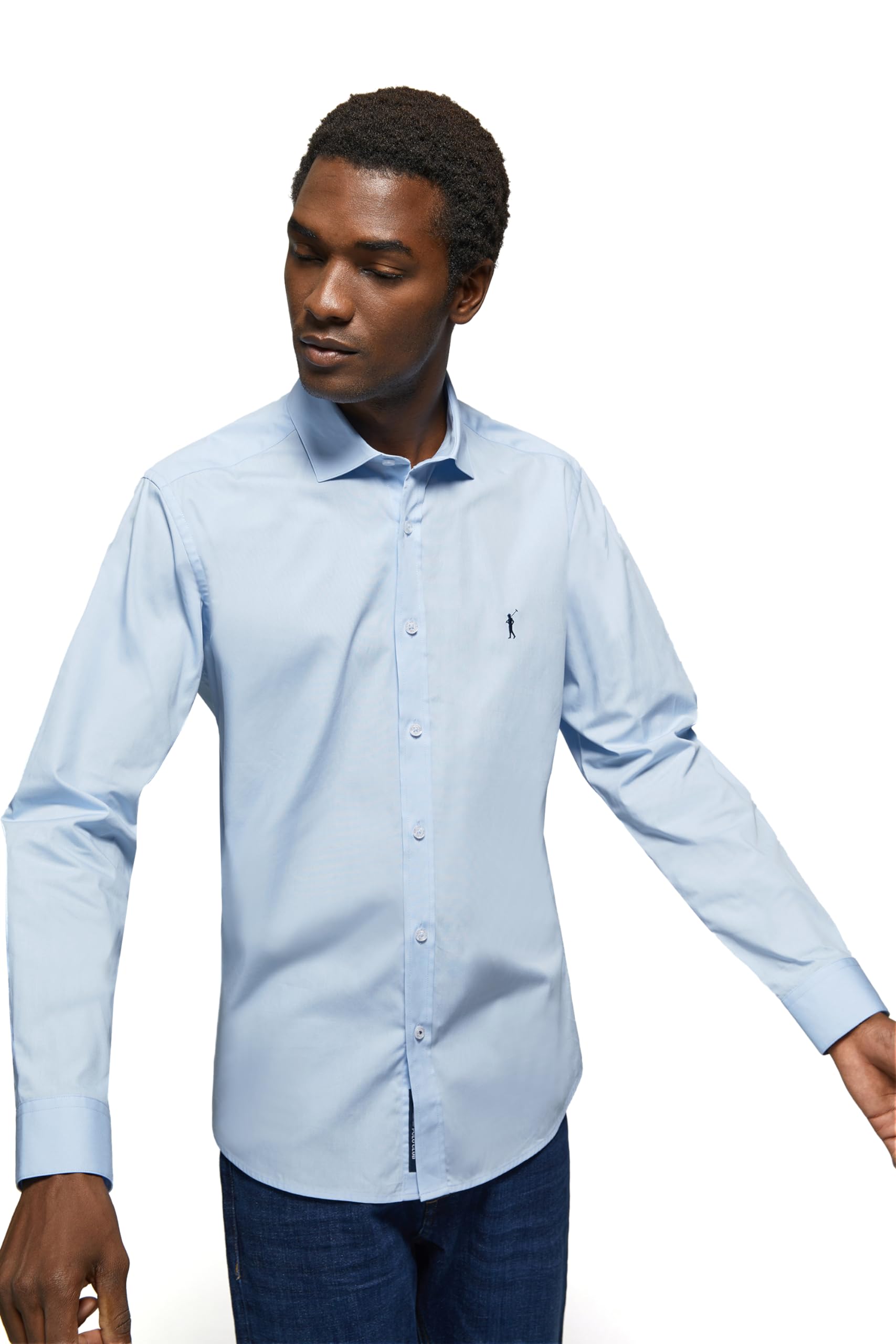 Polo Club Camisa Slim de Popelín Hombre con Logo Bordado 100% algodón