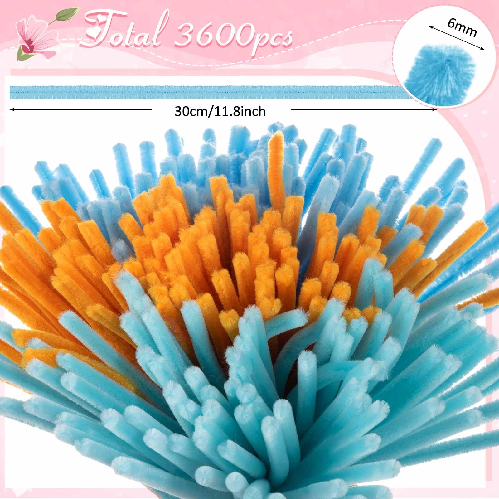 Peryiter Pfeifenreiniger, flauschige Chenille-Stiele mit 50 Blumenstielen, 4 Klebeband und 350 Staubblättern für Bastelprojekte, kreative Geschenkverpackungen, Party-Dekorationen, 3600 Stück, 3600