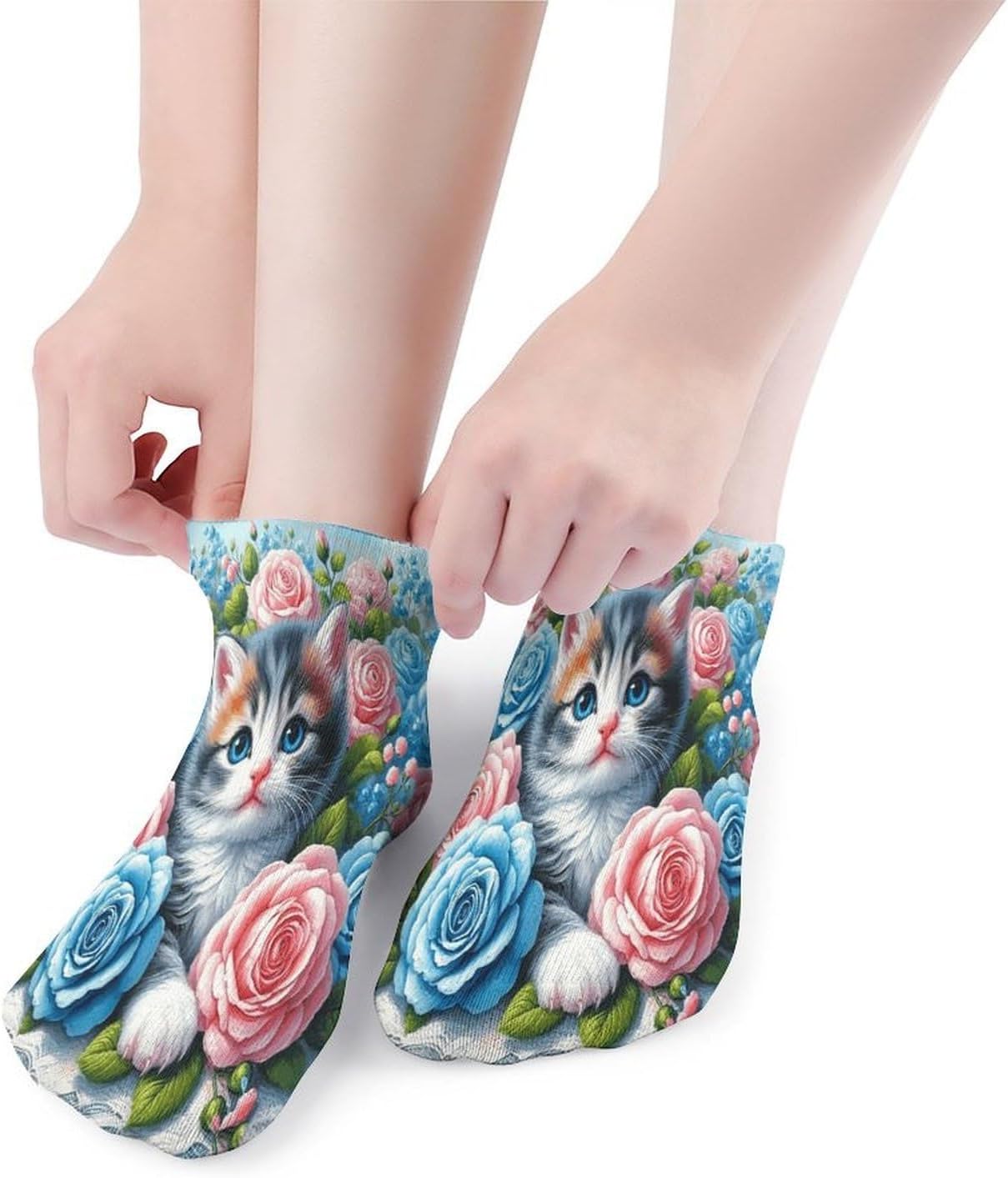 Cats in The Flower Garden 5Pairs Low Cut Ankle Socks for Women No Show Casual Breathable Athletic Socks for Sport
