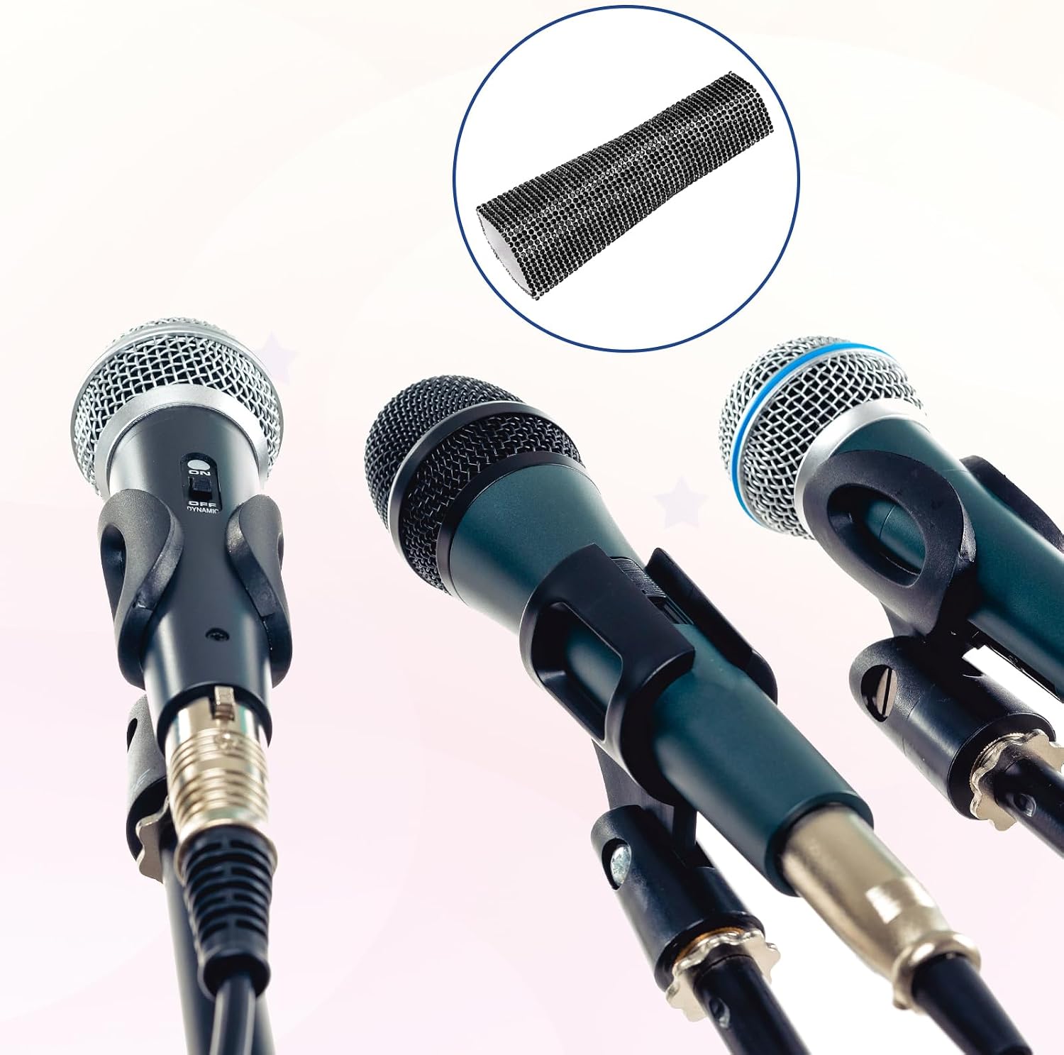 MECCANIXITY Black Mic Handle Cover, Rhinestones Microphone Handle for Most Universal Wire Microphones, Mic Not Included(with Black Bag)