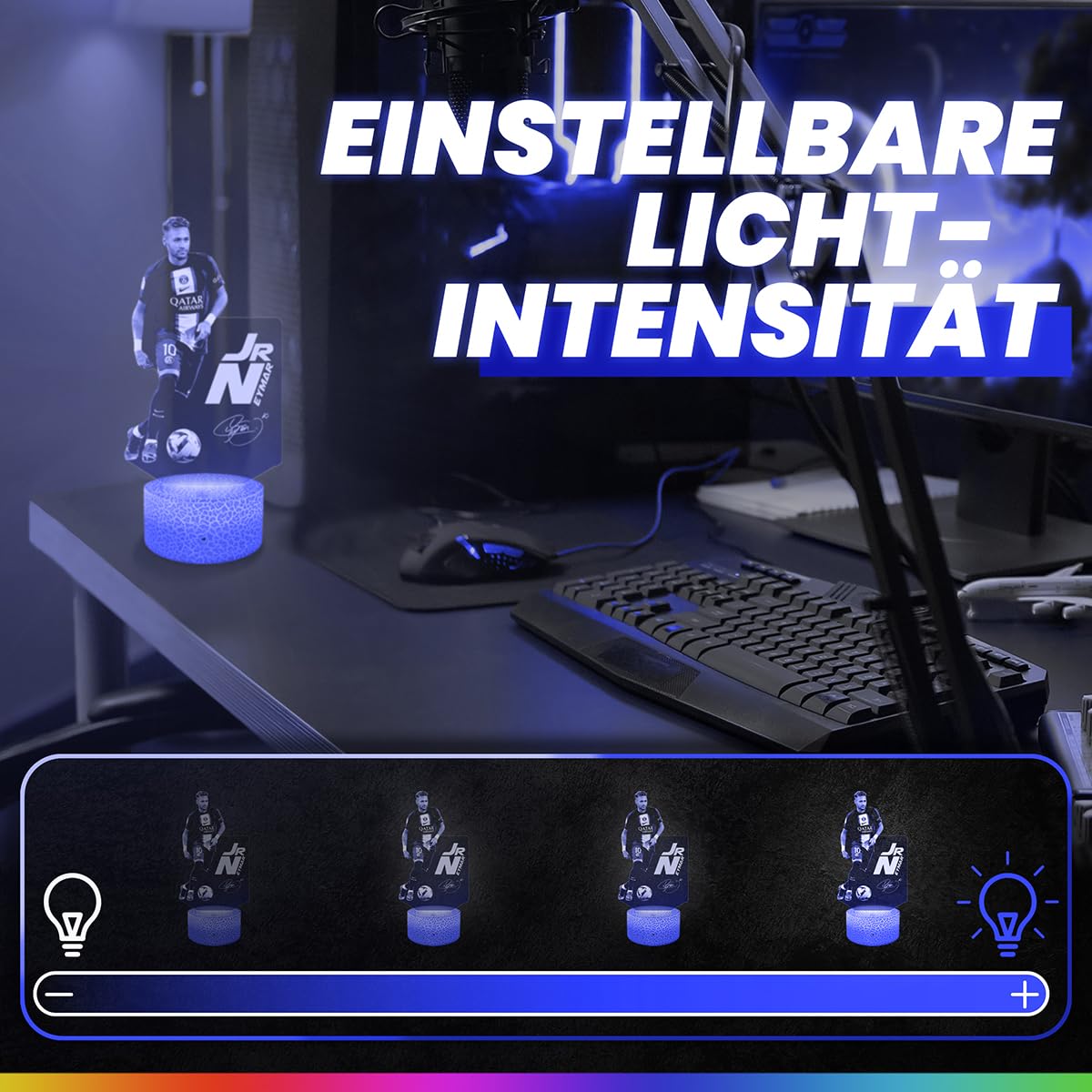Lampephoto.fr - JR Neymar 2022 3D Lampe, Touch Nachtlicht, JR Neymar fanartikel, Fußball Geschenk, Fußballspieler, 3D Led Illusion Geschenkidee Weihnachten Geburtstag Junge und Mädchen TOP