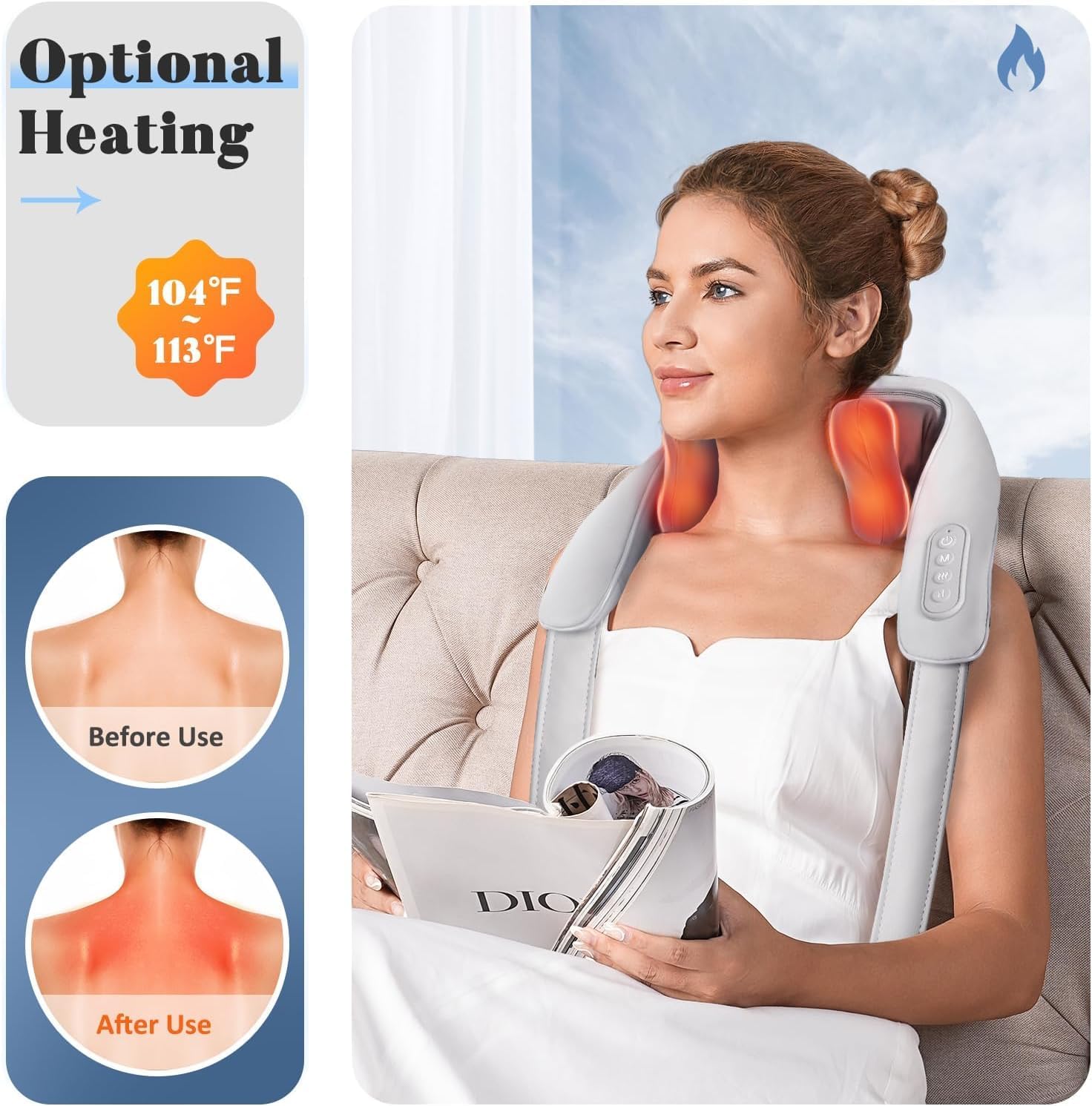 Cordless Neck and Shoulder Massager, Shiatsu Neck and Back Massager with Heat, 4D Deep Tissue Kneading Massage Pillow for Shoulder, Back, Leg Muscle Pain Relief, Valentine's Day Gifts for Women Men