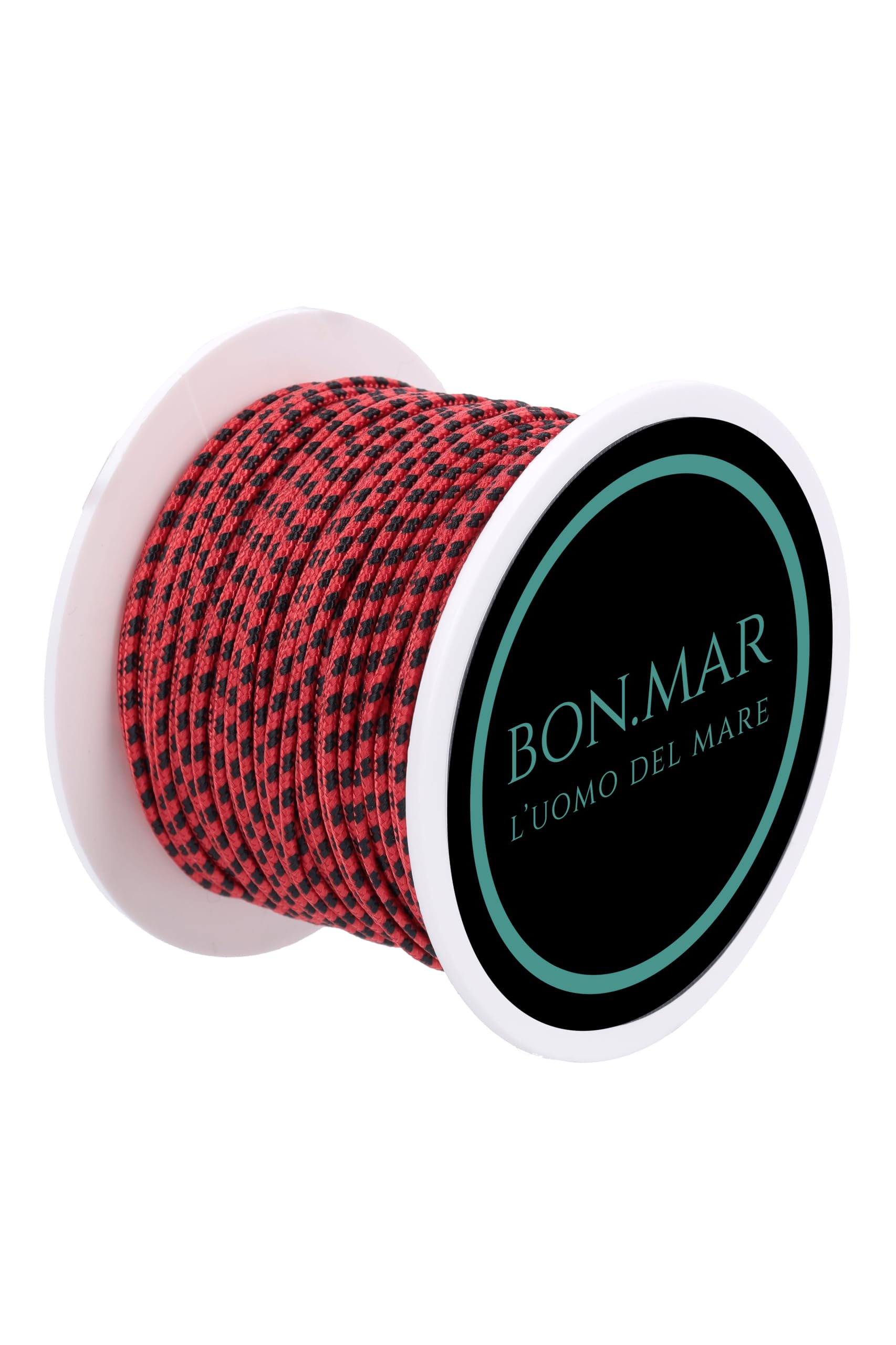 BON.MAR Corda Dyneema Rossa con Inserti Neri 1.5mm x 50mt – Carico Rottura 120kg | Antiscivolo, Alta Resistenza, Pesca Sub, Nautica, Outdoor, Fai da Te