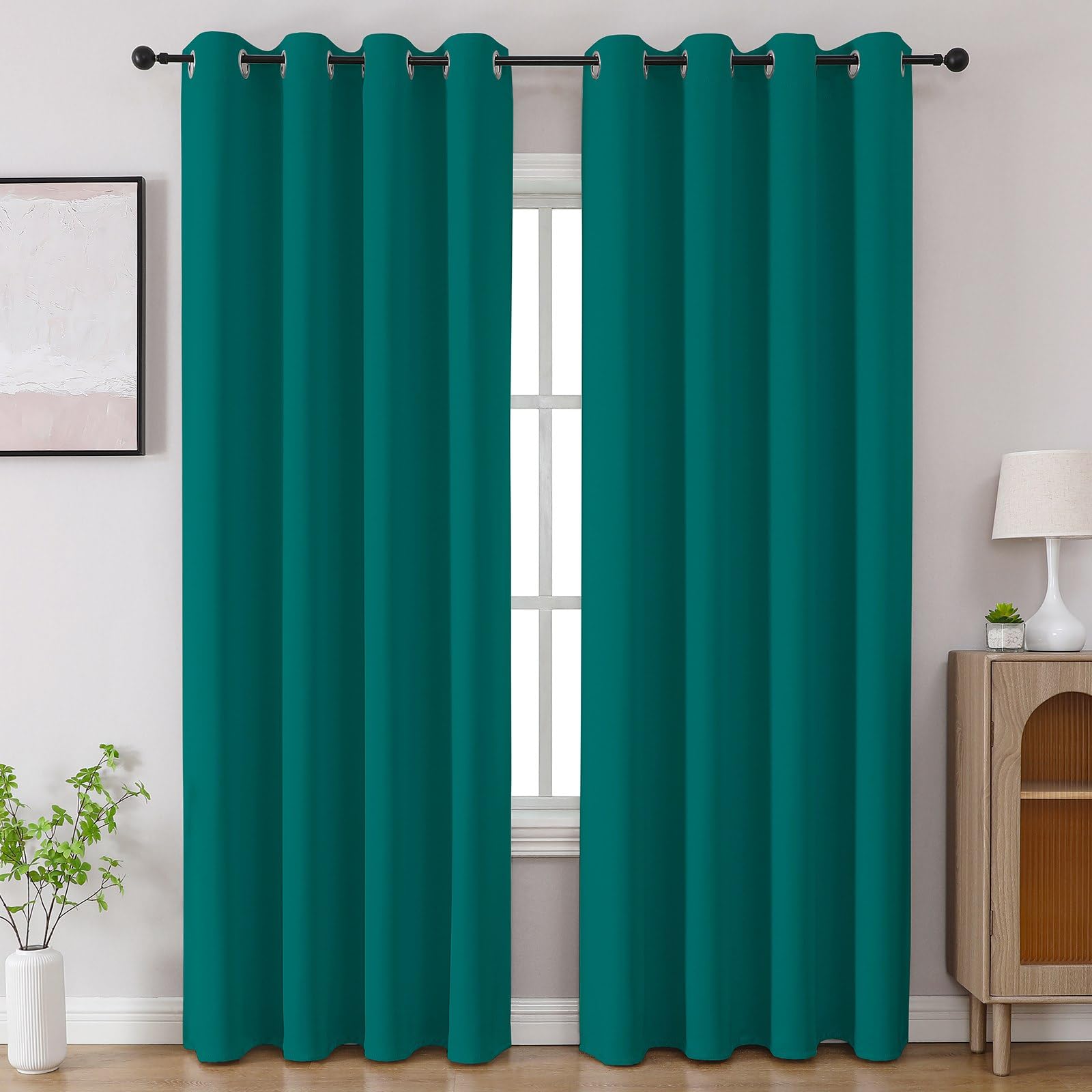 CUCRAF Turquoise Blackout Curtains 84 inch Length 2 Panels Set, Room Darkening Drapes for Living Room Bedroom, Thermal Insulated Light Blocking Grommet Window Curtain (W52 x L84 Inch)