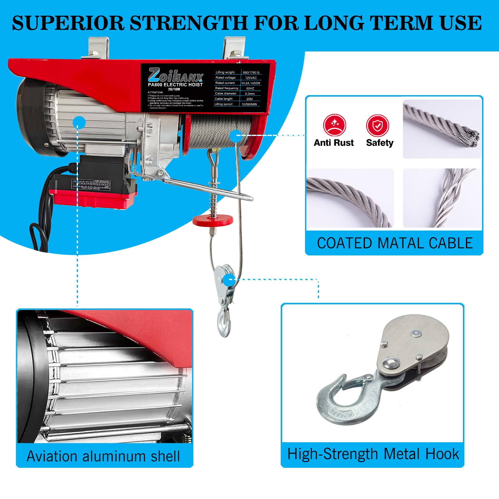 1760LBS Electric Hoist - Wireless & Wired Remote Control -7 1760LBS Electric Hoist - Wireless & Wired Remote Control -7