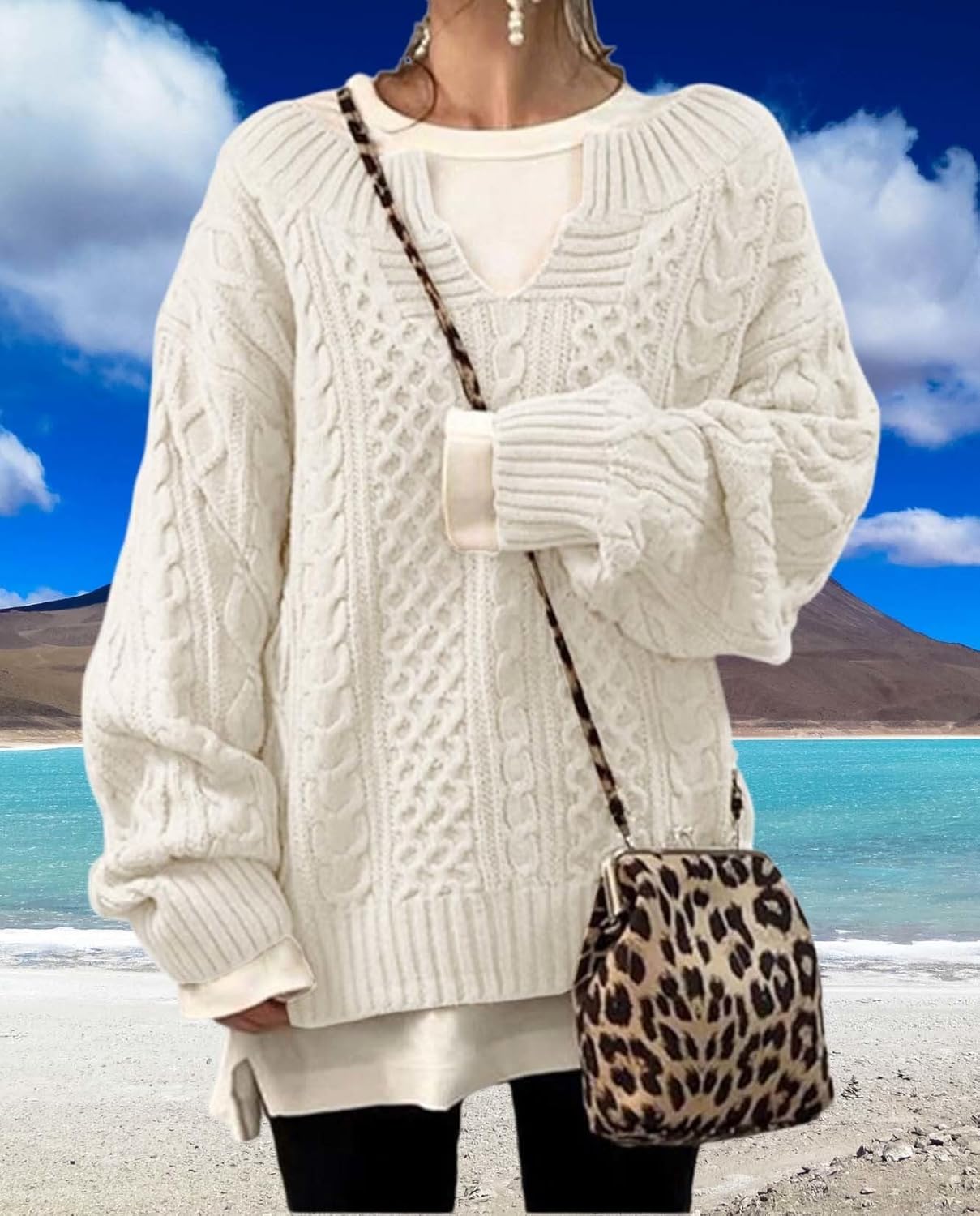 Womens Winter Chunky V Neck Long Sleeve Loose Knit Pullover Sweater Fashion Knit Casual Knit Sweater - Image 5