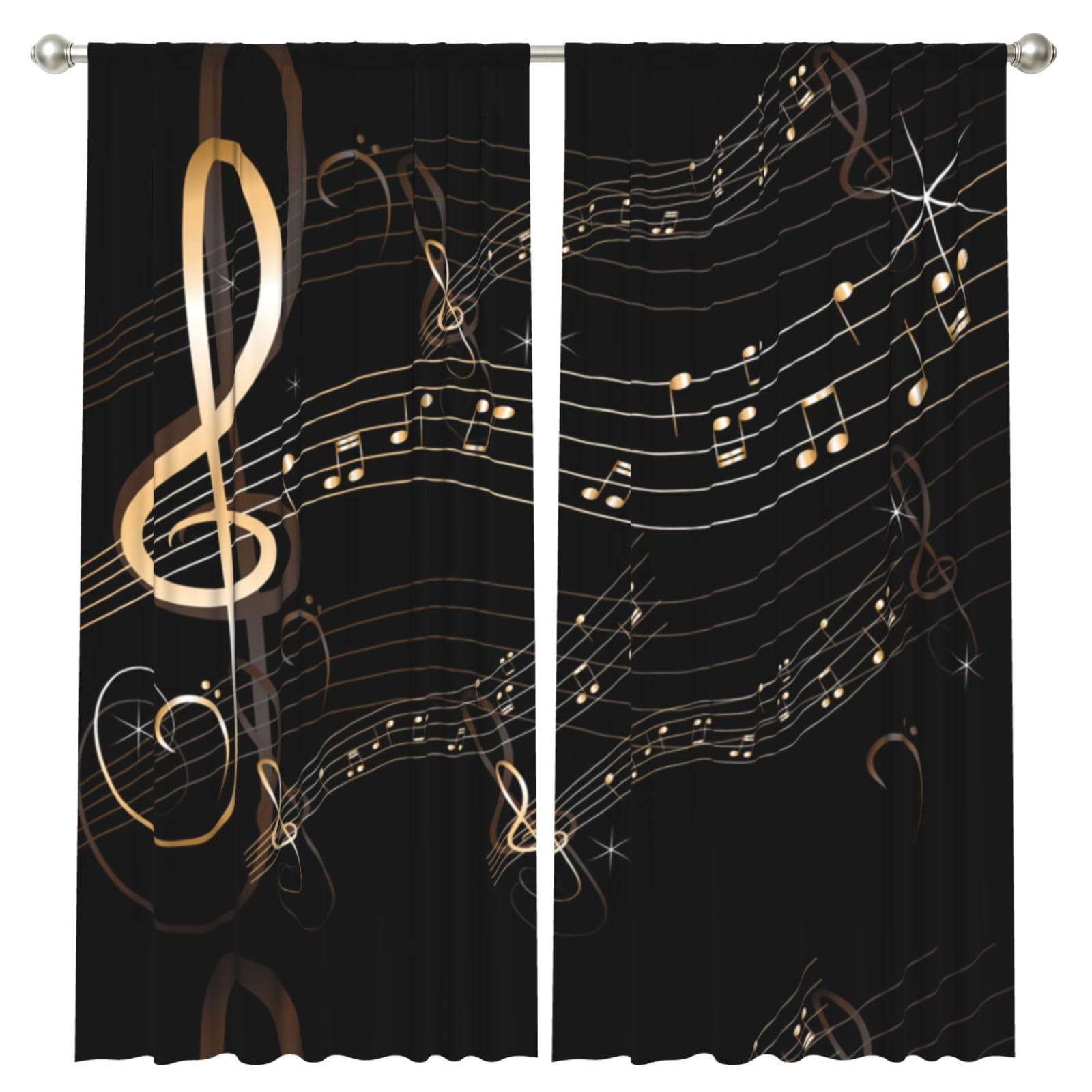 InOmak Music Note Musical Score Black Sheet Music, 2 Panels Window Curtains 52 x 84 Inch Blackout Curtains for Living Room Bedroom