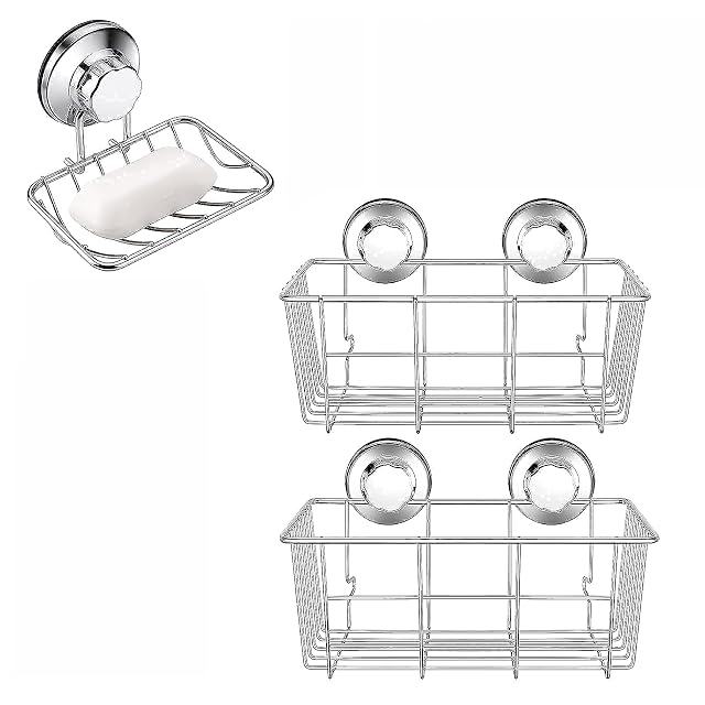 iPEGTOP Vacuum Suction Cup Shower Soap Dishes Shower Caddy Bath Shelf for Bathroom Storage Organizer
