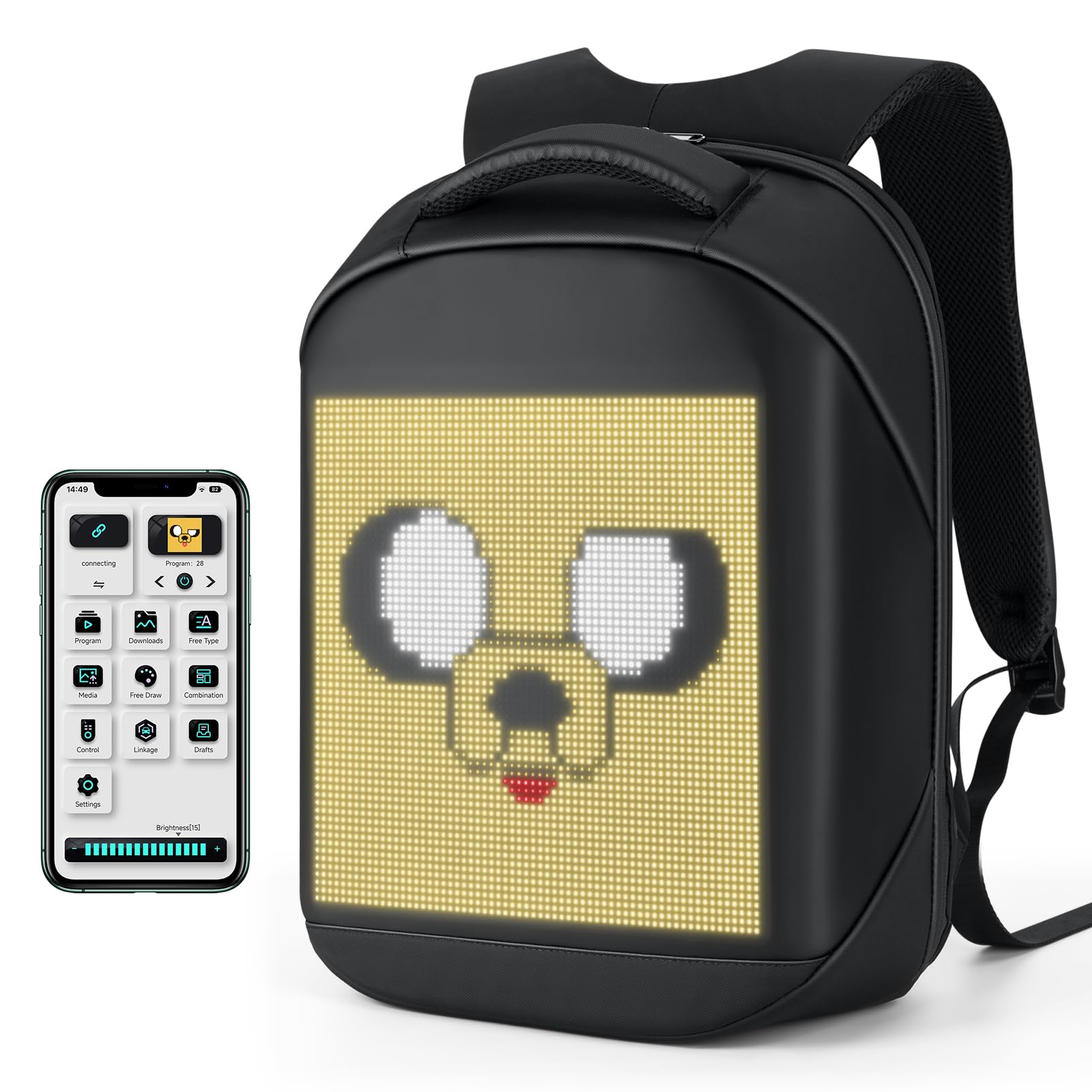 Zaino LED Con Schermo Programmabile, Zaino Per Laptop Impermeabile Da 17 Pollici, Viaggio, Borsa Per Moto, Nero (Banca Di Potenza Non Inclusa)