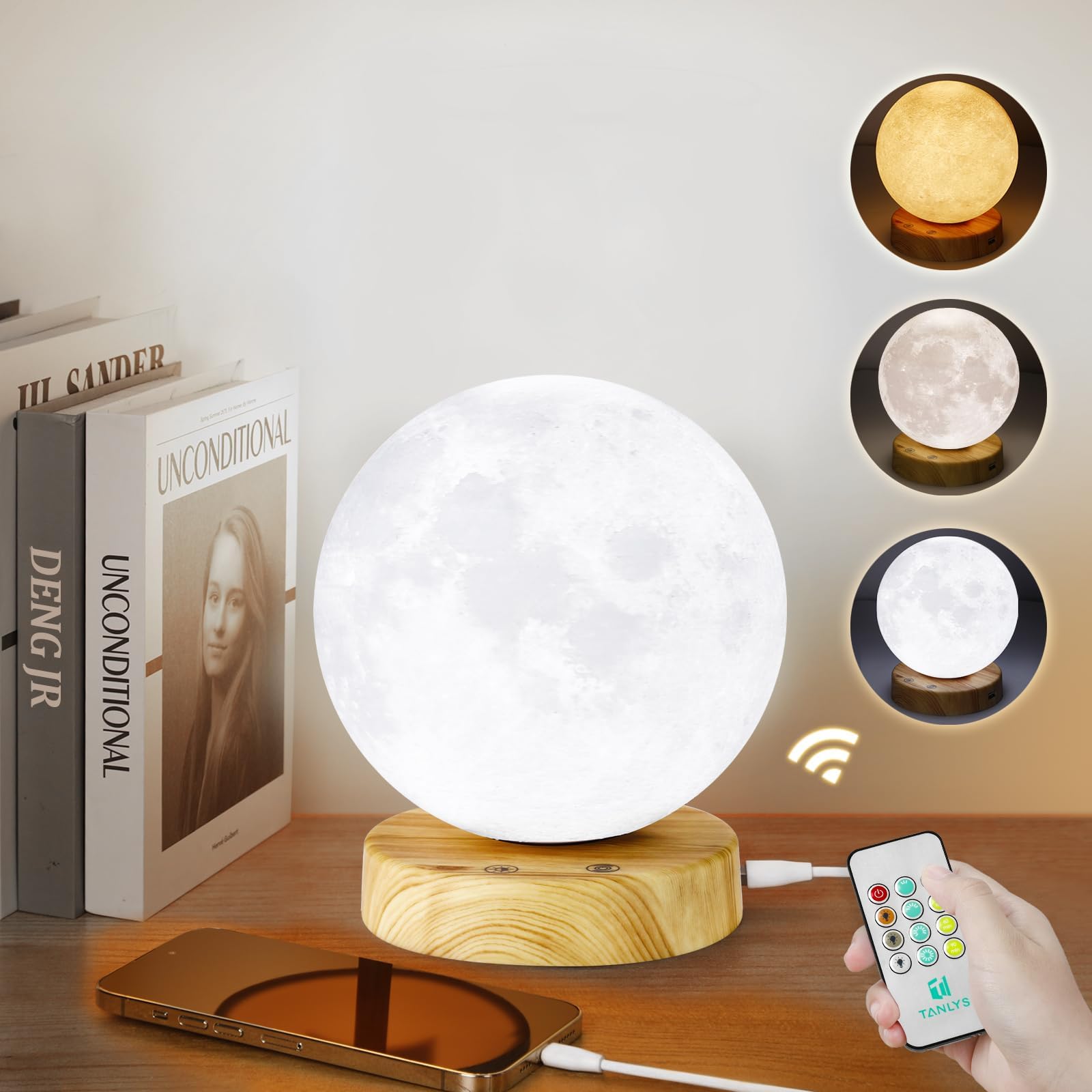 Light Therapy Lamp, Sunlight Lamp with Remote Control, 10000 Lux UV-Free Daylight Lamp with Adjustable Colors/Brightness and Timer, for Office/Home/Decoration